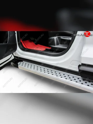 Пороги алюминиевые Slitkoff (Standart Silver) Hyundai Creta  GS (2015-2021) дорестайлинг, рестайлинг