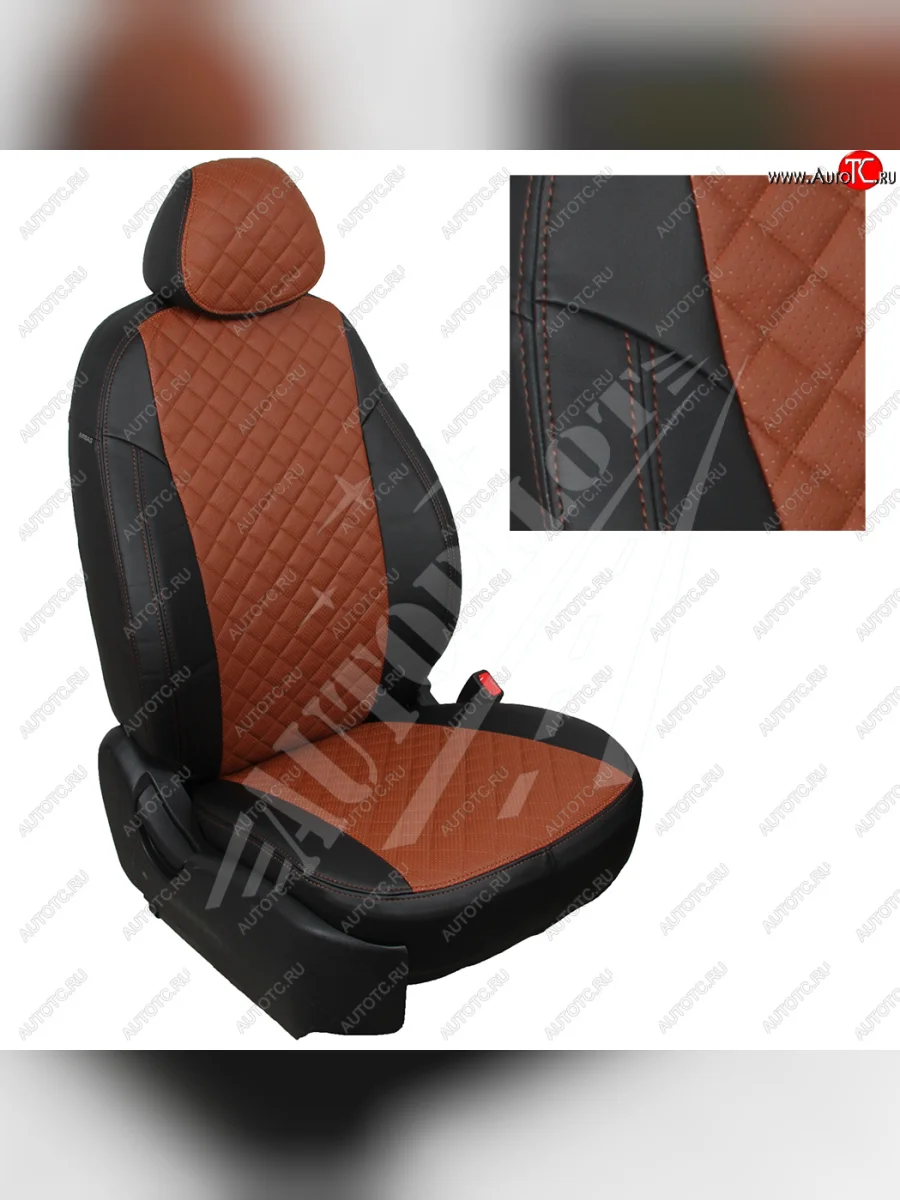 Чехлы сидений AUTOPILOT Экокожа Ромб (Sport/Titanium, Задняя спинка и сиденье 40/60)  Ford Focus (2010-2019) 3 (Черный + Коричневый)  в Самаре Самарской области