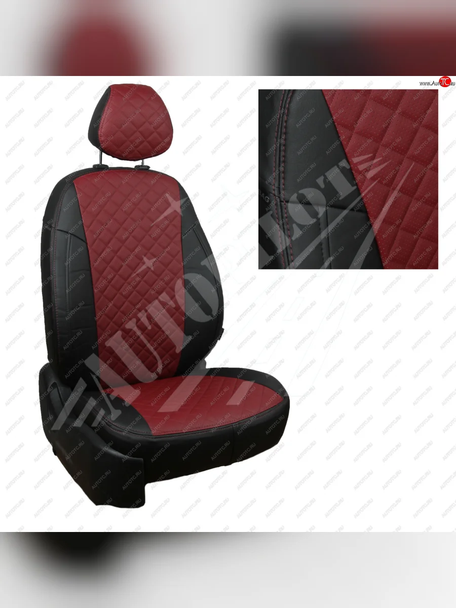 Чехлы сидений AUTOPILOT Экокожа Ромб (Sport/Titanium, Задняя спинка и сиденье 40/60)  Ford Focus (2010-2019) 3 (Черный + Бордовый)  в Самаре Самарской области