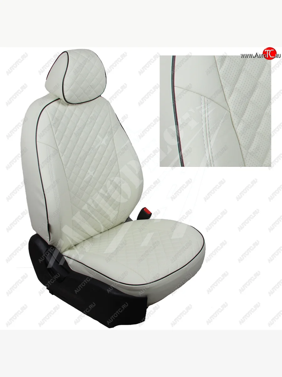 Чехлы сидений AUTOPILOT Экокожа Ромб (Sport/Titanium, Задняя спинка и сиденье 40/60)  Ford Focus (2010-2019) 3 (Белый + Белый)  в Самаре Самарской области