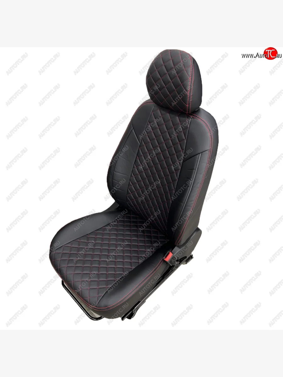 Чехлы сидений AUTOPILOT Экокожа Ромб (PC 40/60, с/без подлок.)  Лада ВАЗ  Веста ( 2180,  SW 2181), Веста NG  SW 2181, Веста Кросс ( SW 2181,  2180), Веста Кросс NG ( 2180,  SW 2181) (Черный + Черный + Красная строчка)  с доставкой в г. Пермь