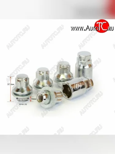 Гайка секретка (комплект гаек) (пос.место: прессшайба) диска колеса Вектор (37 мм, закрытая, пятилучевой ключ 19/21) M14x1.5 