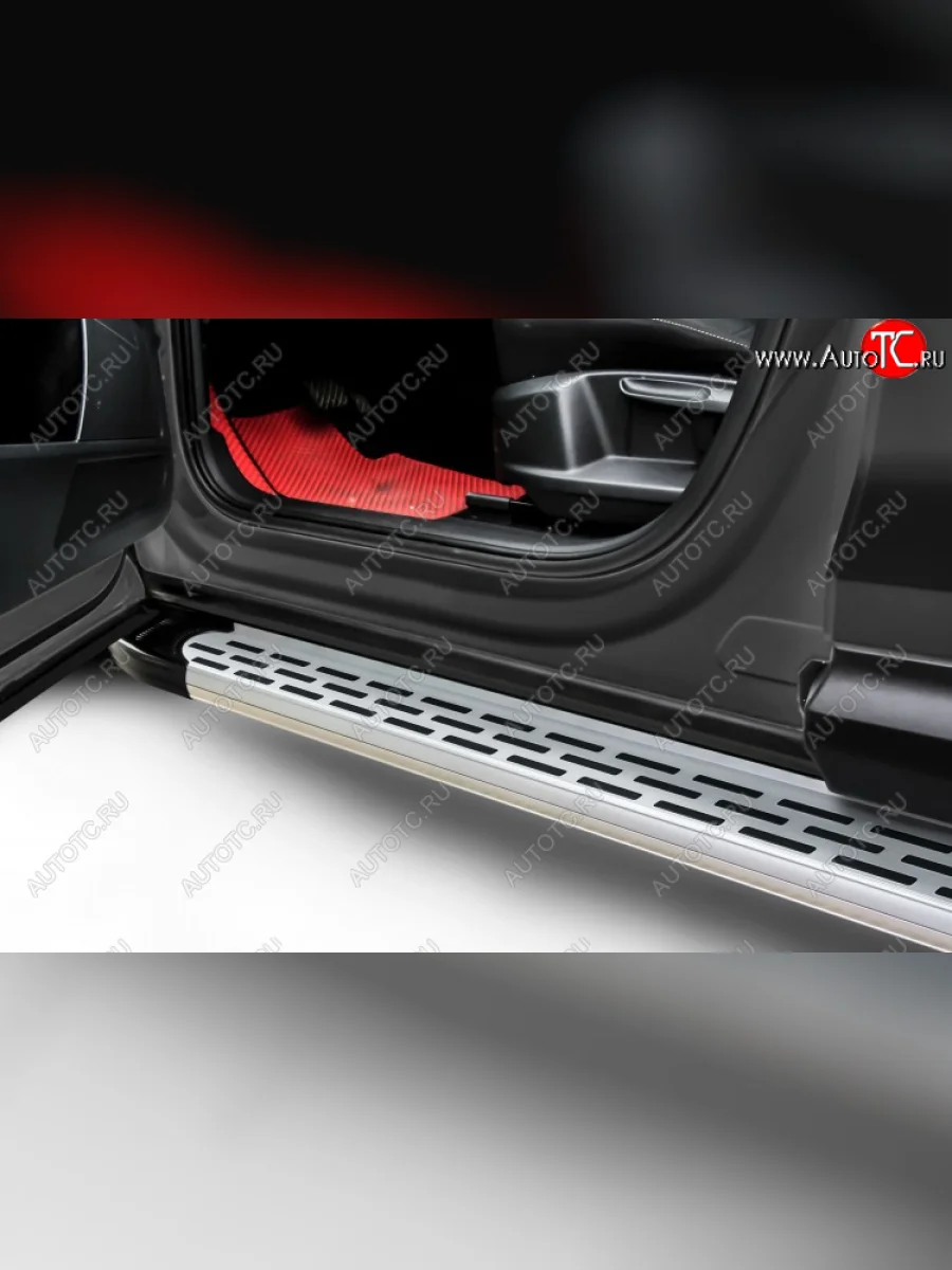 Пороги алюминиевые Slitkoff Hyundai Tucson TL рестайлинг (2018-2021) (Premium Silver)  в Воронеже Воронежской области