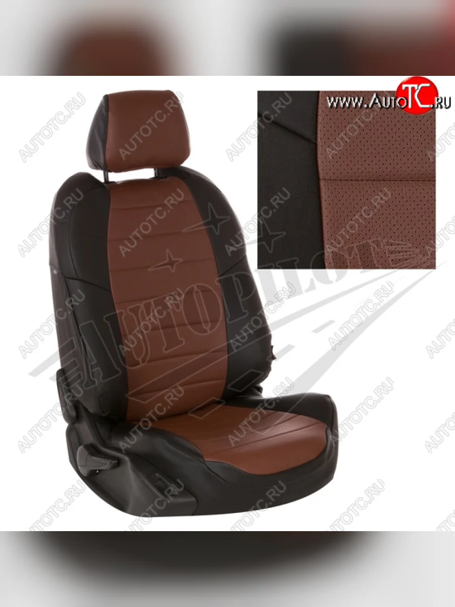 Чехлы сидений AUTOPILOT Экокожа (ЗС 40/60)  Nissan Terrano (2016-2022), Renault Duster (2015-2021) (Черный + Темно коричневый)  в Перми Пермском крае