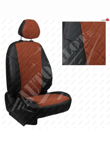 Чехлы сидений AUTOPILOT Алькантара Ромб (РС 40/60) (Черный + Коричневый) Nissan Terrano  D10 (2016-2022), Renault Duster  HS (2015-2021)