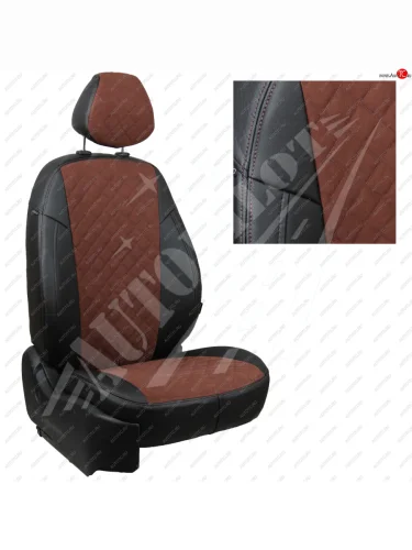 Чехлы сидений AUTOPILOT Алькантара Ромб (РС 40/60) (Черный + Шоколад) Nissan Terrano  D10 (2016-2022), Renault Duster  HS (2015-2021)