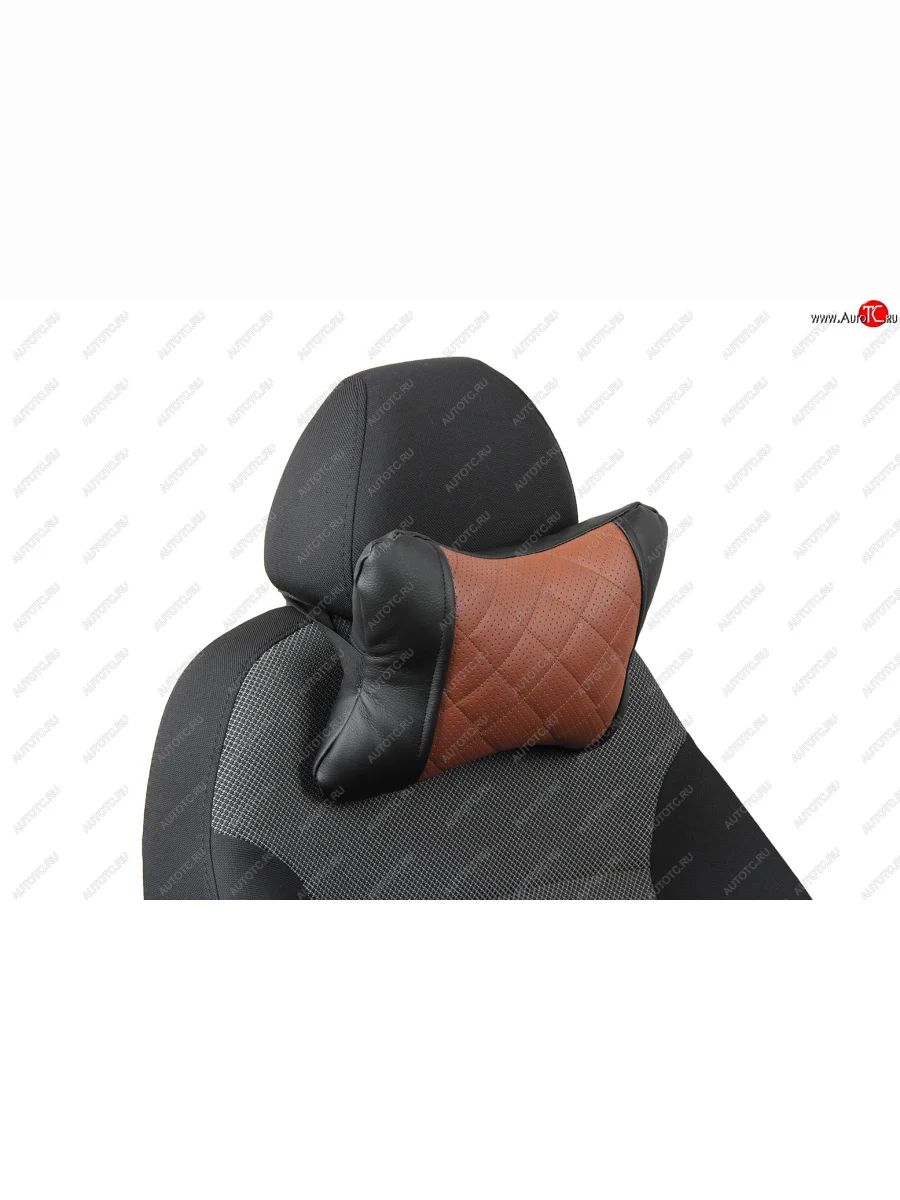 Подушка под шею AUTOPILOT Экокожа Ромб   (Черный + Коричневый)  в Самаре Самарской области