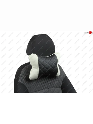Подушка под шею AUTOPILOT Экокожа Ромб. (Белый + Черный) 