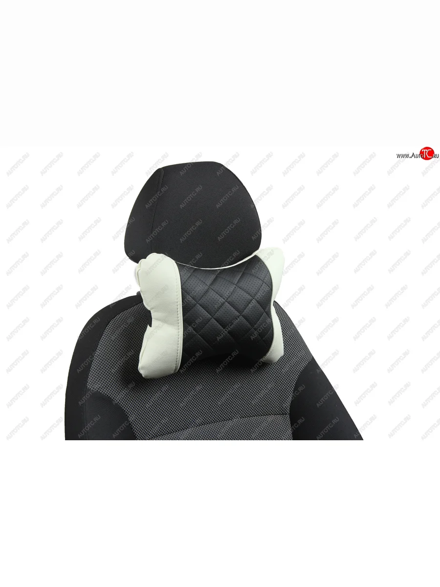 Подушка под шею AUTOPILOT Экокожа Ромб.   (Белый + Черный)  в Самаре Самарской области