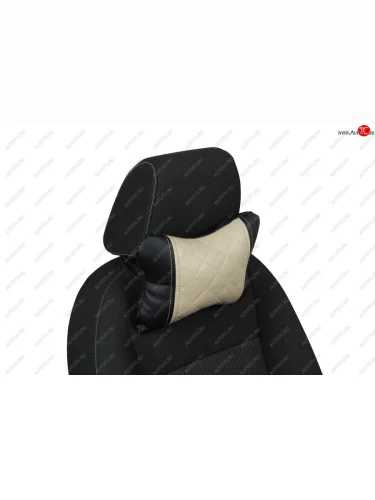 Подушка под шею AUTOPILOT Экокожа Ромб (Черный + Бежевый) 