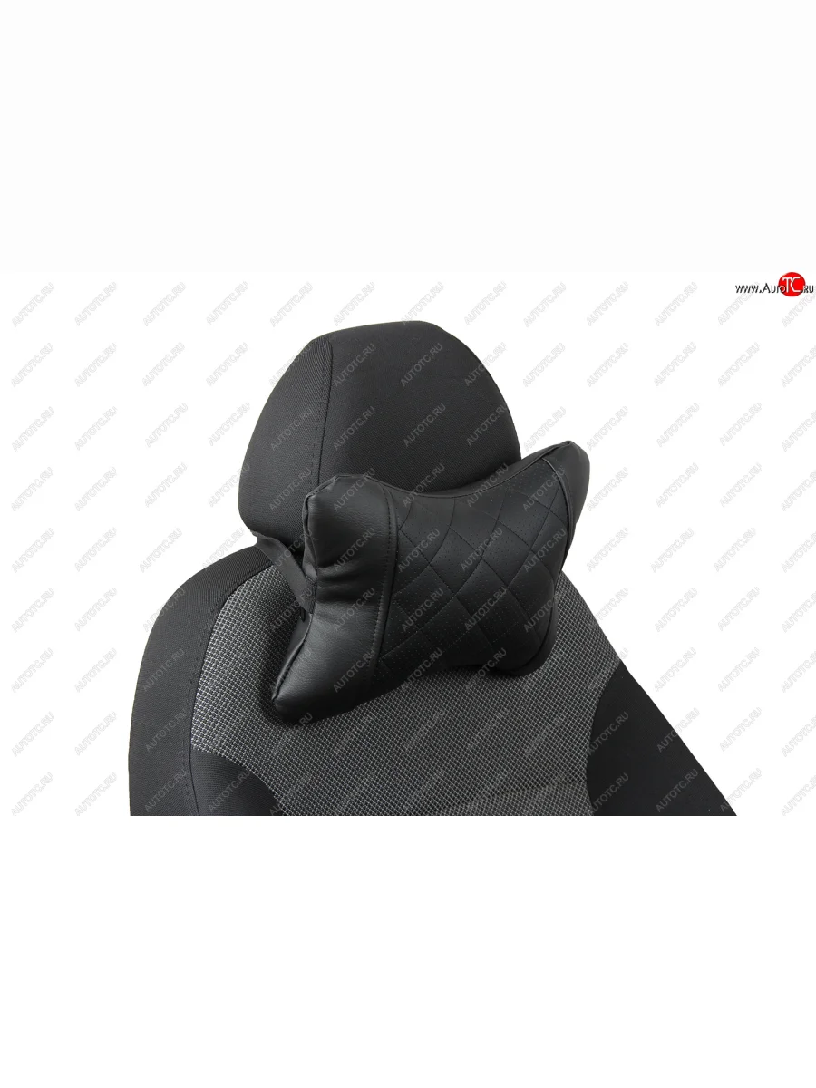 Подушка под шею AUTOPILOT Экокожа Ромб   (Черный + Черный)  с доставкой в г. Керчь