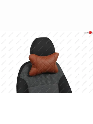 Подушка под шею AUTOPILOT Экокожа Ромб (Коричневый + Коричневый) 