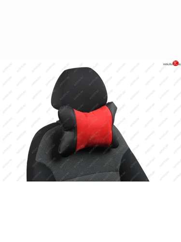 Подушка под шею AUTOPILOT Алькантара (Черный + Красный) 