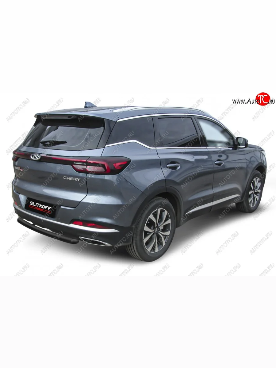 Защита заднего бампера Slitkoff (Ø 57 мм)  Chery  Tiggo 7 PRO, Tiggo 7 Pro Max  T1E (Цвет: черный)  в Керчи Республика Крым