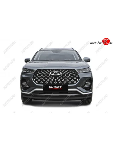 Защита переднего бампера Slitkoff (Ø 57 мм). (Цвет: черный) Chery Tiggo 7 PRO - Tiggo 7 Pro Max  T1E