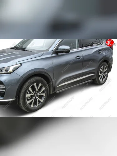 Защита порогов Slitkoff (Ø 42 мм). (Цвет: серебристый) Chery Tiggo 7 PRO (2019-2025)