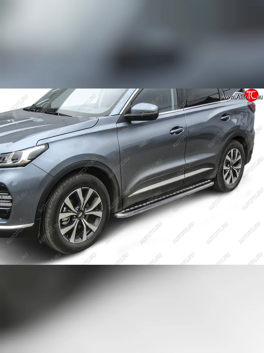 Защита порогов Slitkoff (Ø 57 мм, с листом) Chery Tiggo 7 PRO (2019-2025) (Нержавеющая сталь)  в Воронеже Воронежской области