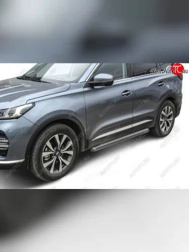 Защита порогов Slitkoff (Ø 76 мм, труба). (Цвет: серебристый) Chery Tiggo 7 PRO (2019-2025)