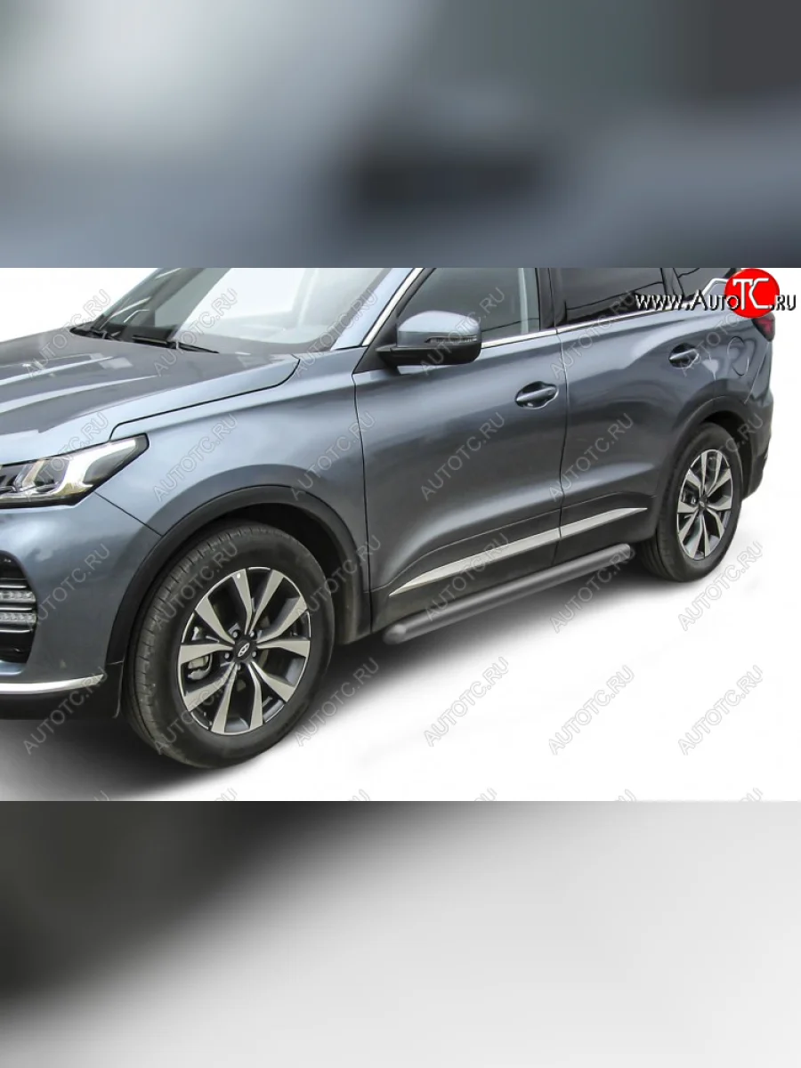 Защита порогов Slitkoff (Ø 76 мм, труба). Chery Tiggo 7 PRO (2019-2025) (Цвет: серебристый)  в Перми Пермском крае