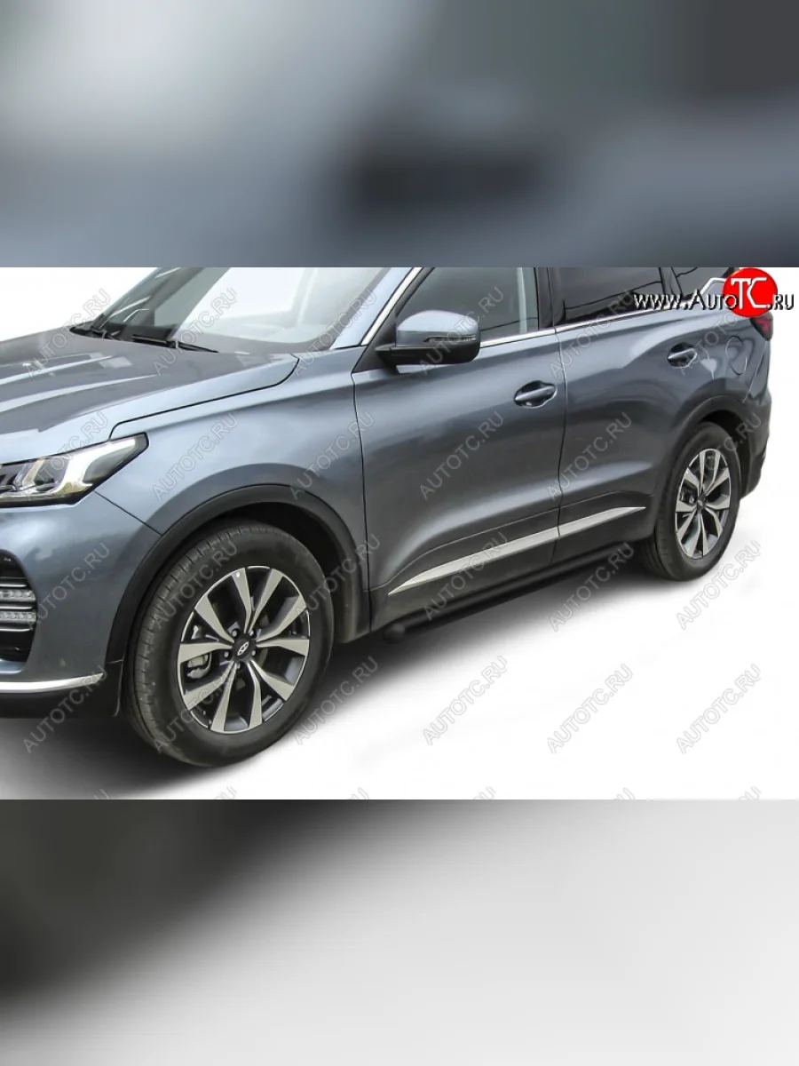 Защита порогов Slitkoff (Ø 76 мм, труба) Chery Tiggo 7 PRO (2019-2025) (Цвет: черный)  в Перми Пермском крае