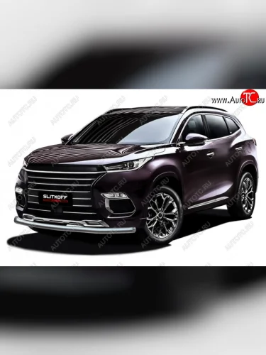 Защита переднего бампера Slitkoff (Ø 57 мм). (Нержавеющая сталь) EXEED TXL (2020-2021)  дорестайлинг