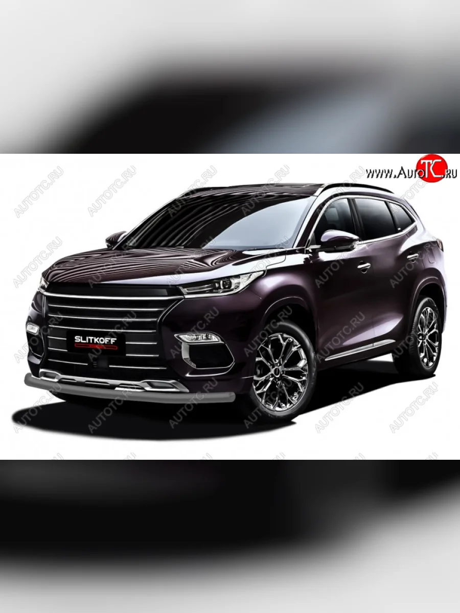 Защита переднего бампера Slitkoff (Ø 57 мм). EXEED TXL  дорестайлинг (2020-2021) (Цвет: серебристый)  в Керчи Республика Крым