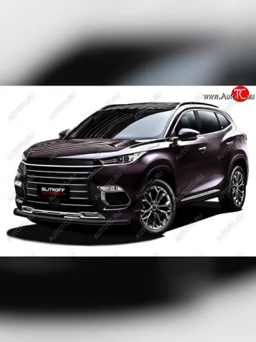 Защита переднего бампера Slitkoff (Ø 57 мм). (Цвет: черный) EXEED TXL (2020-2021)  дорестайлинг