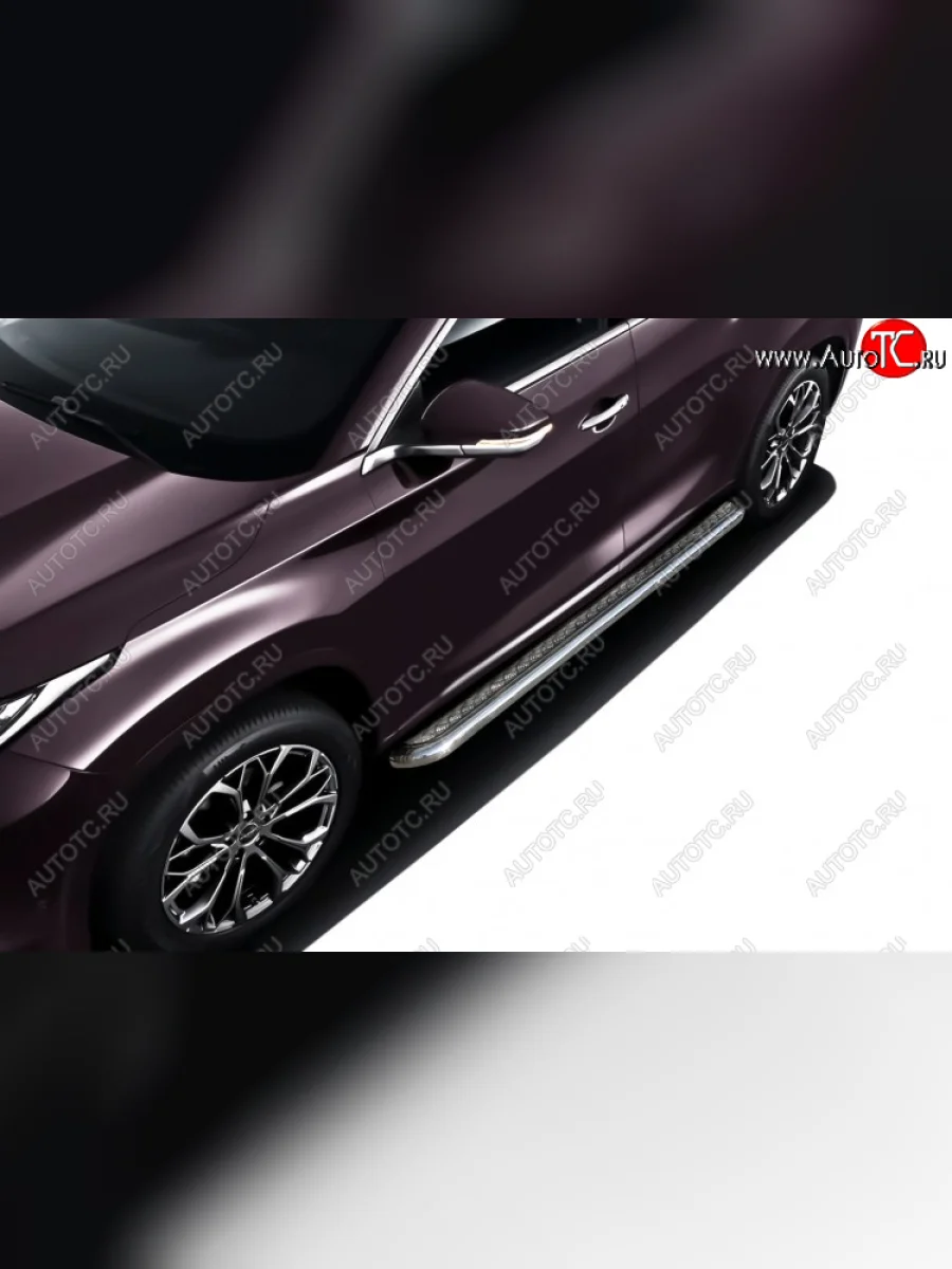 Защита порогов Slitkoff (Ø 57 мм, с листом) EXEED TXL  дорестайлинг (2020-2021) (Нержавеющая сталь)  в Керчи Республика Крым