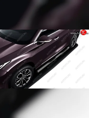 Защита порогов Slitkoff (Ø 76 мм, с проступями). (Цвет: серебристый) EXEED TXL (2020-2021)  дорестайлинг