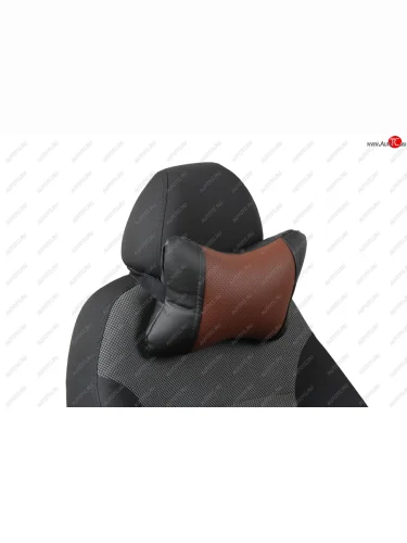 Подушка под шею AUTOPILOT Экокожа (Черный + Темно коричневый) 