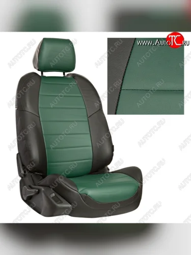 Чехлы сидений AUTOPILOT Экокожа (AmbienteTrend, задние спинка и сиденье 60/40) (Черный + Зеленый) Ford Focus  3 (2010-2019) универсал дорестайлинг, хэтчбэк дорестайлинг, седан дорестайлинг, седан рестайлинг, универсал рестайлинг, хэтчбэк рестайлинг