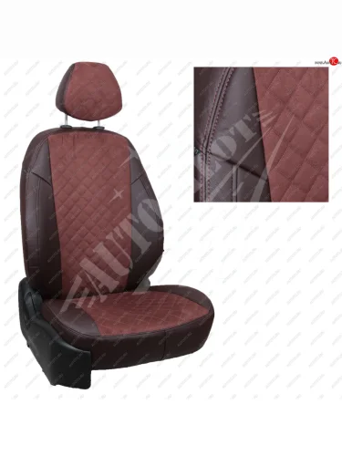 Чехлы сидений AUTOPILOT Алькантара Ромб (Elegance, задние спинка и сиденье 60/40, + вырез под подлокотник + надкрыльники) (Шоколад + Шоколад) Skoda Octavia  A5 (2004-2013) дорестайлинг лифтбэк, дорестайлинг универсал, лифтбэк рестайлинг, рестайлинг универсал