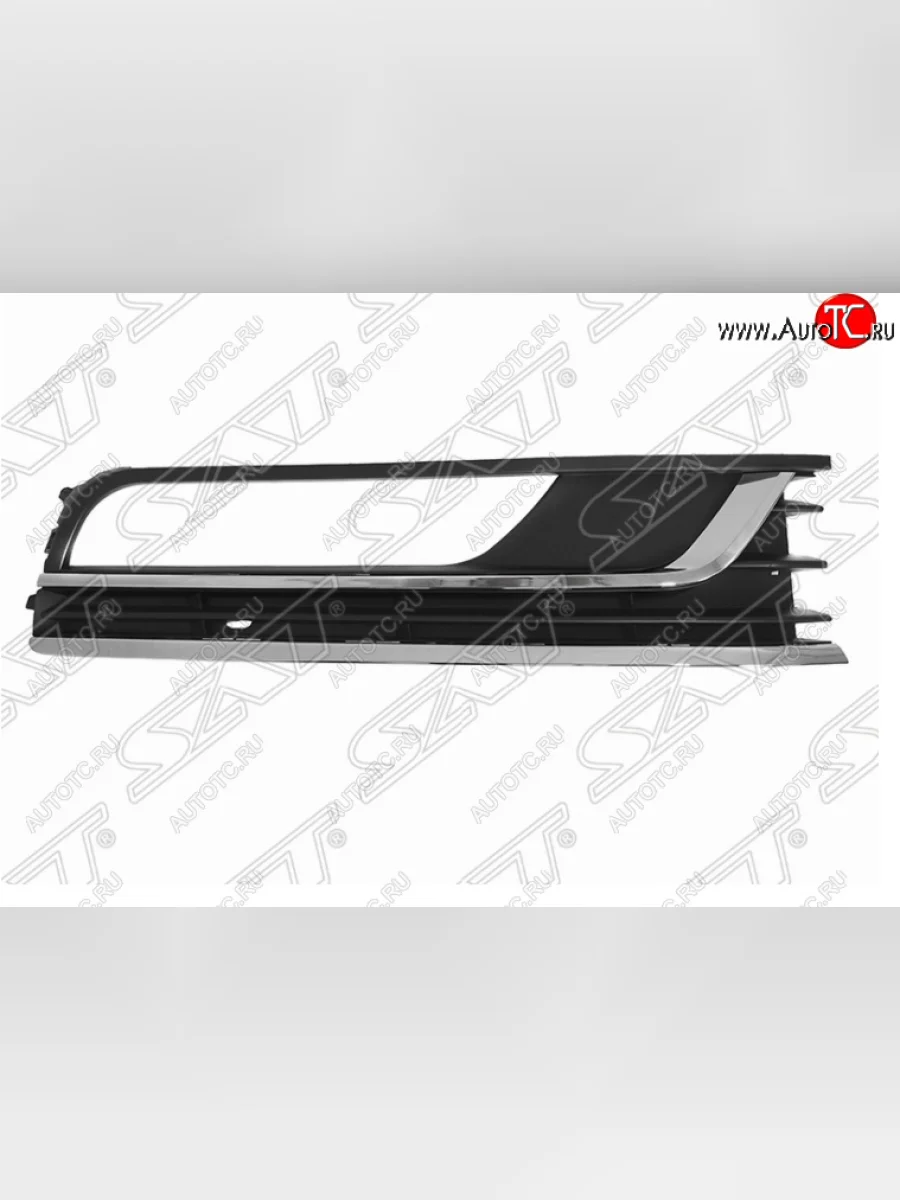 Правая решетка в передний бампер SAT (под ПТФ, 2 хром полосы) Volkswagen Passat B7 (2010-2015) седан, универсал с доставкой в г. Кемерово