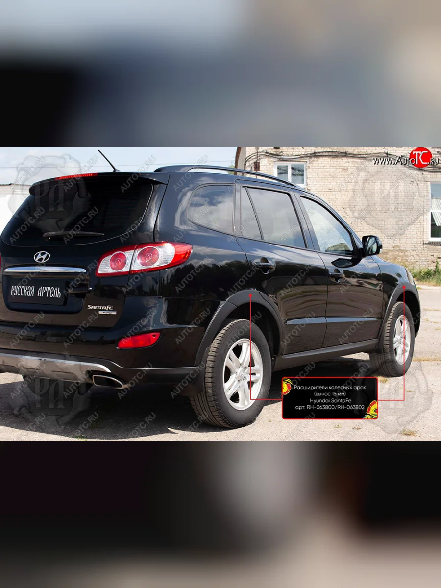 Расширители колесных арок RA (комплект, 4 шт.) Hyundai Santa Fe CM рестайлинг (2009-2012) (Поверхность глянец под покраску, Неокрашенный)  в Воронеже Воронежской области