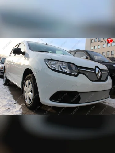 Защитная сетка радиатора в бампер Стрелка 11 Стандарт (Access/Comfort, алюминий, пластик, 3х7 мм) (Хром) Renault Logan 2 дорестайлинг (2014-2018)