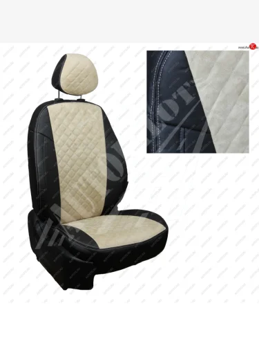 Чехлы сидений AUTOPILOT Алькантара Ромб (3 места, удлиненная спинка, правое сиденье сдвоенное с подлокотником (Черный + Бежевый) ГАЗ ГАЗель Next ( A21,A22, С41, С42,  A31,A32, C45, C46) (2013-2025)  шасси, цельнометаллический фургон
