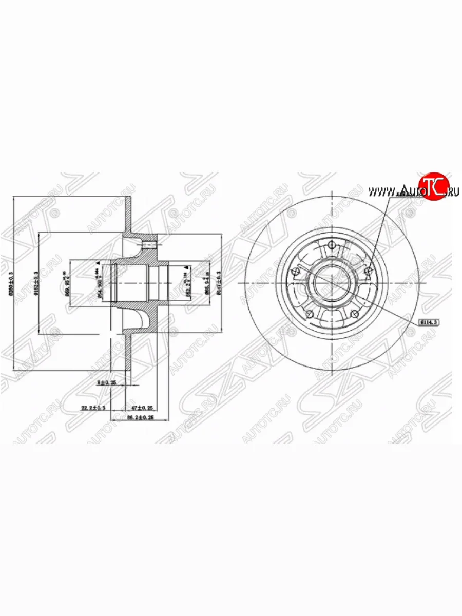 Задний тормозной диск SAT (не вентилируемый, 260мм, без подшипника) Renault Fluence дорестайлинг (2010-2012)  в Перми Пермском крае