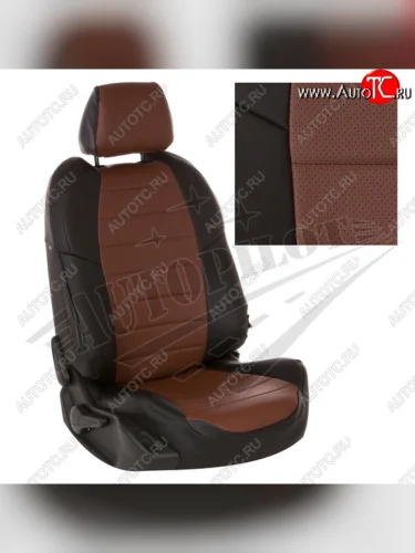 Чехлы сидений AUTOPILOT Экокожа (задние сиденье и спинка 60/40 + вырез под подлокотник) (Черный + Темно коричневый) Hyundai Tucson  JM (2004-2010), KIA Sportage  2 JE,KM (2004-2008)