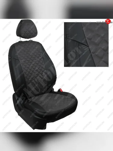Чехлы сидений AUTOPILOT Алькантара Ромб (задние сиденье и спинка 60/40 + вырез под подлокотник) (Черный + Темно серый) Hyundai Tucson  JM (2004-2010), KIA Sportage  2 JE,KM (2004-2008)