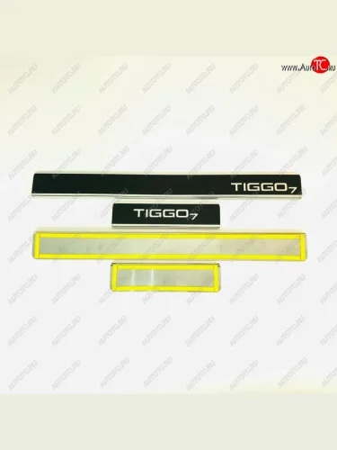 Накладки порожков салона INOX (Нержавеющая сталь + карбон) Chery Tiggo 7 (2016-2020)