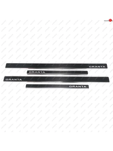 Накладки порожков салона INOX (4 шт.) (Нержавеющая сталь + карбон) Лада ВАЗ Гранта FL 2192 хэтчбек (2018-2025)