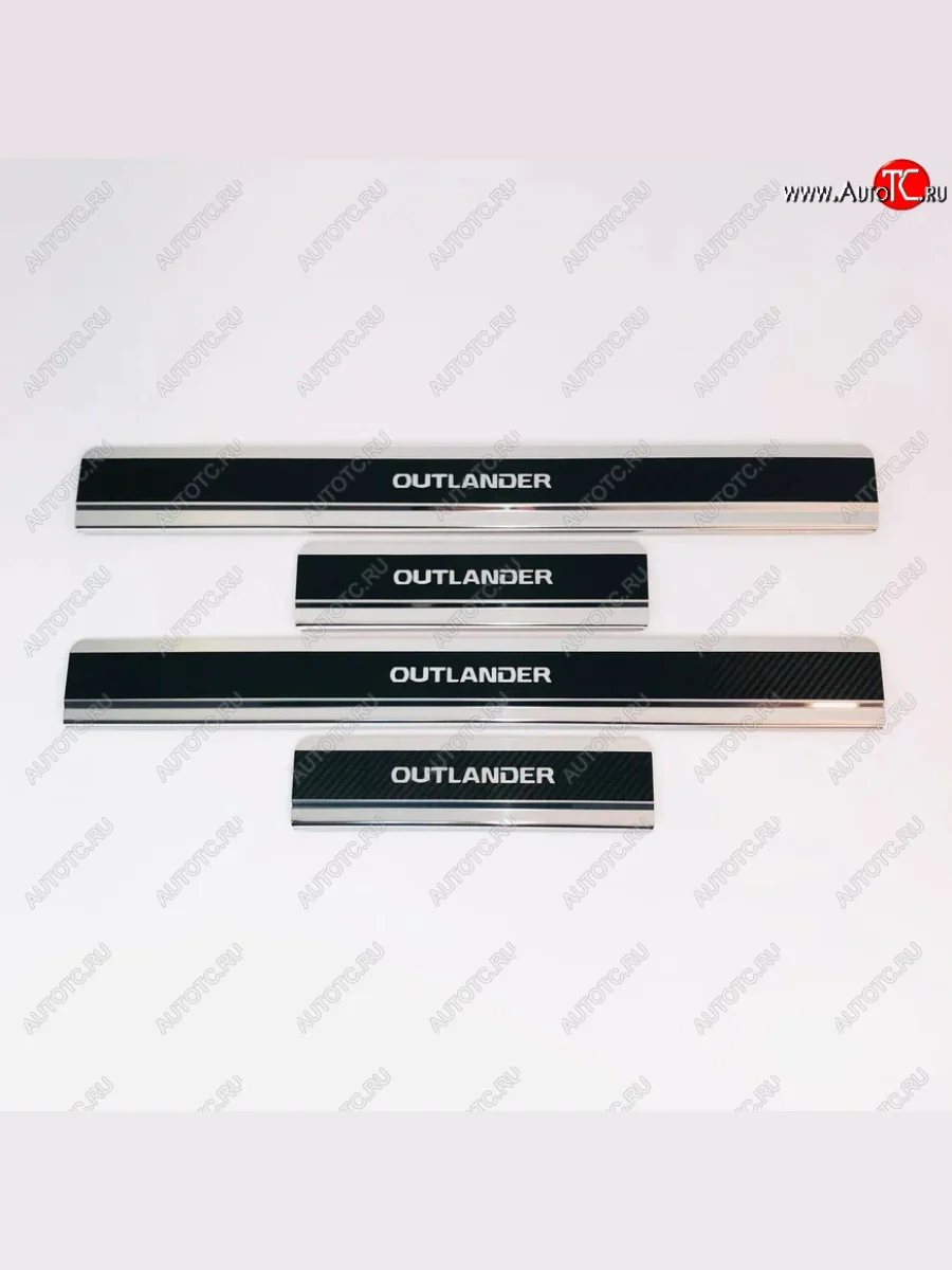 Накладки порожков салона INOX Mitsubishi Outlander GF 2-ой рестайлинг (2015-2018) (Нержавеющая сталь + карбон)  в Керчи Республика Крым