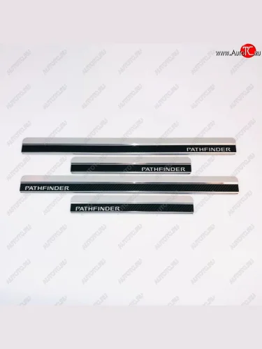 Накладки порожков салона INOX (Нержавеющая сталь + карбон) Nissan Pathfinder R51 рестайлинг (2009-2014)