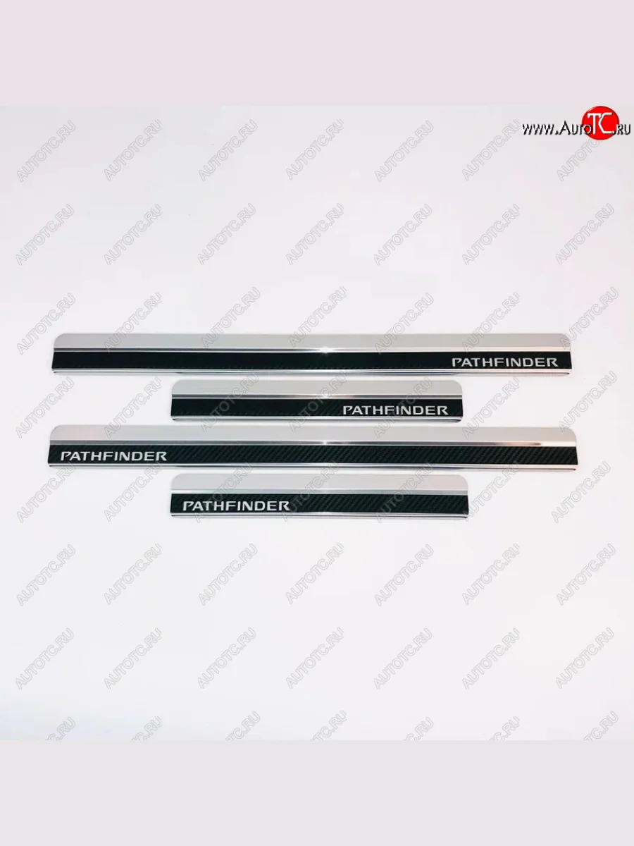 Накладки порожков салона INOX Nissan Pathfinder R51 рестайлинг (2009-2014) (Нержавеющая сталь + карбон)  в Самаре Самарской области