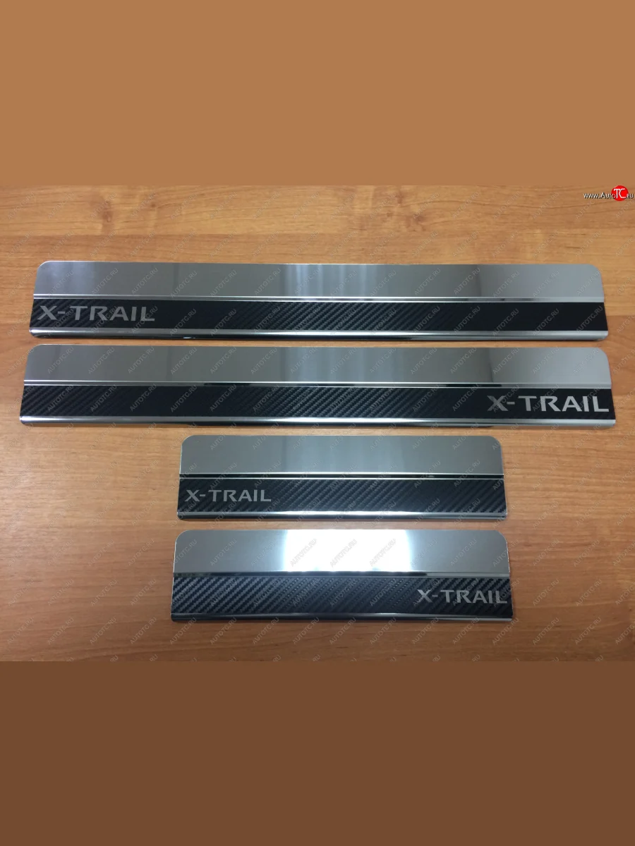 Накладки порожков салона INOX Nissan X-trail 3 T32 рестайлинг (2017-2022) (Нержавеющая сталь + карбон)  в Самаре Самарской области