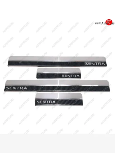 Накладки порожков салона INOX (Нержавеющая сталь + карбон) Nissan Sentra 7 B17 седан (2014-2017)