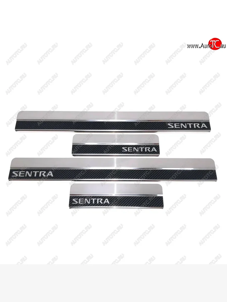 Накладки порожков салона INOX Nissan Sentra 7 B17 седан (2014-2017) (Нержавеющая сталь + карбон)  в Самаре Самарской области