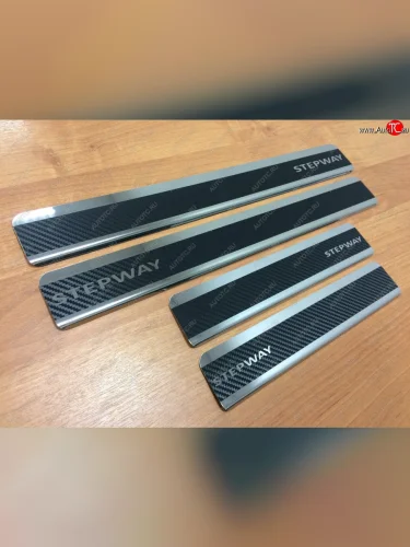 Накладки порожков салона INOX (Нержавеющая сталь + карбон) Renault Sandero Stepway 1 (2010-2014)