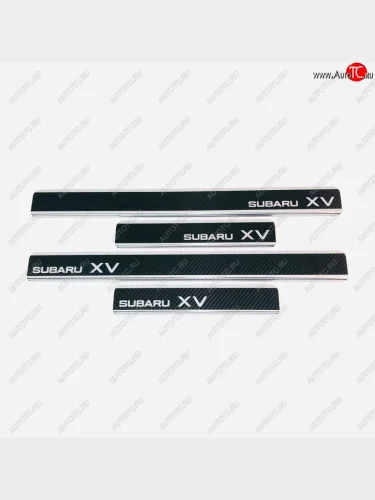Накладки порожков салона INOX (Нержавеющая сталь + карбон) Subaru XV GP/G33 дорестайлинг (2012-2016)