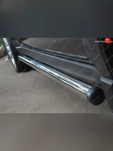 Защита порогов на SLITKOFF (труба D63 мм) (Защита порогов с загрушками на торцах (вариант 2)) Subaru Forester  SH (2008-2013)